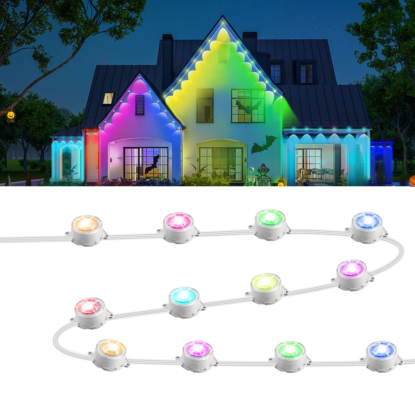 WIFI Permanent Outdoor Lights 5M,RGB Smart IC Outdoor Christmas Lights Waterproof LED Eaves Lights,Outdoor Lighting for House Festival Deck Daily(String lights only)