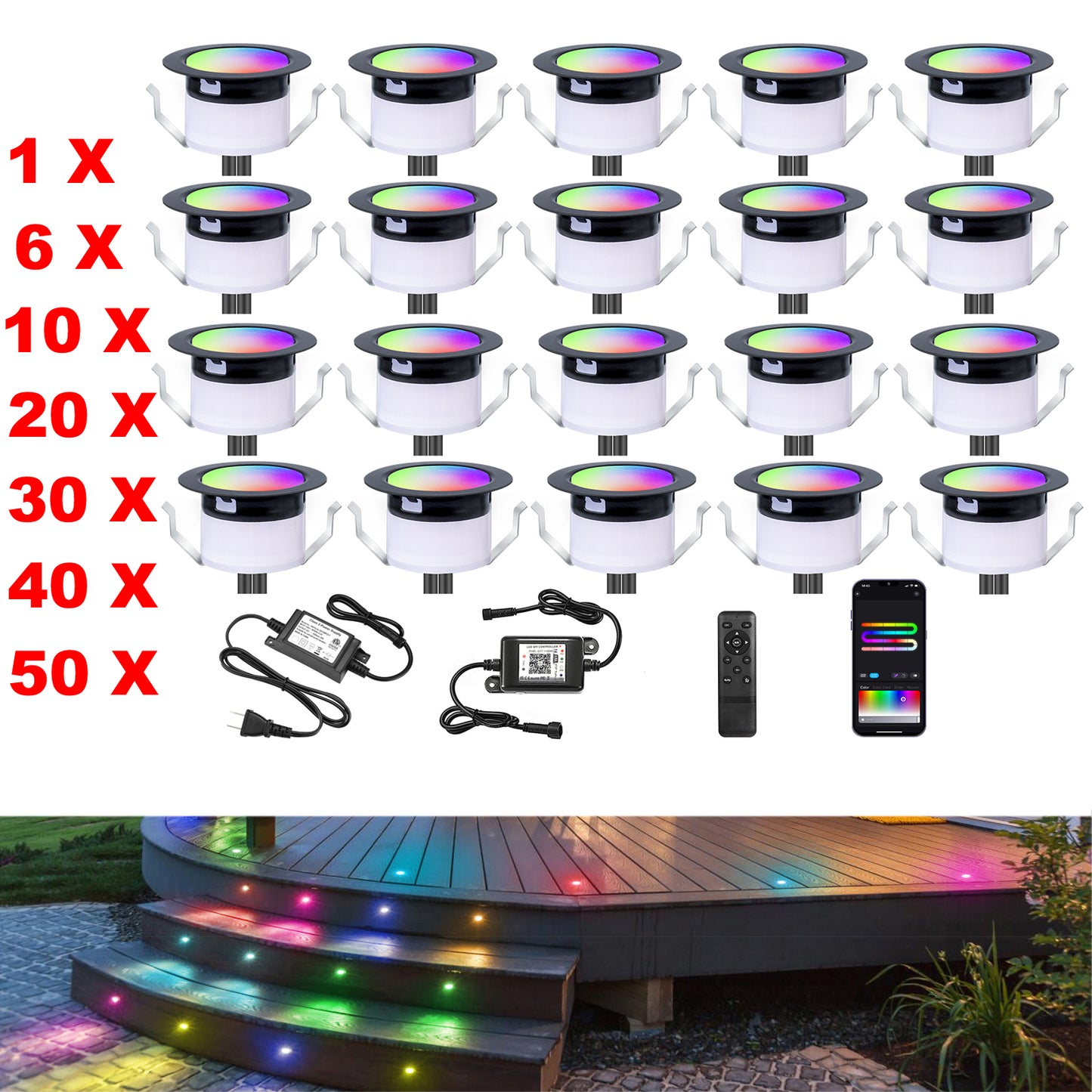 WIFI/Bluetooth 31mm 12V Digital WS2814A IC Pixel Light RGB Symphony Outdoor Christmas Garden Spotlight LED Deck Step Lighting