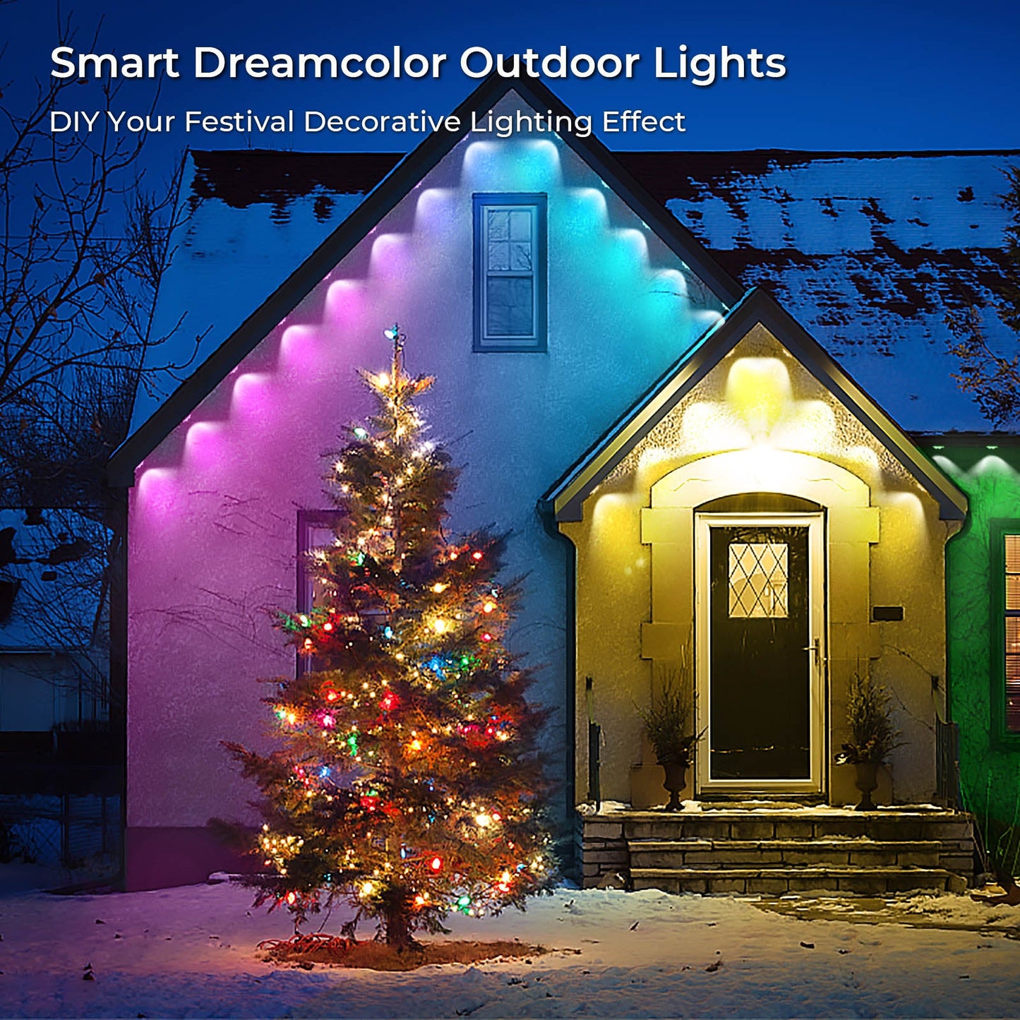FVTLED Permanent Outdoor String Lights, 16.4ft Dynamic RGB+WW Multi-Color, IP65 Waterproof 12 LED Eaves Lights