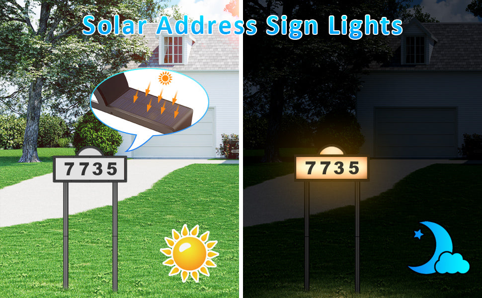 Solar House Humbers for Outside Light Up, Address Signs for House, Cool/Warm White, Address Numbers for House, Illuminated House Numbers, Yard Street Led Sign, IP65 Waterproof, Wall Mounted/In Ground