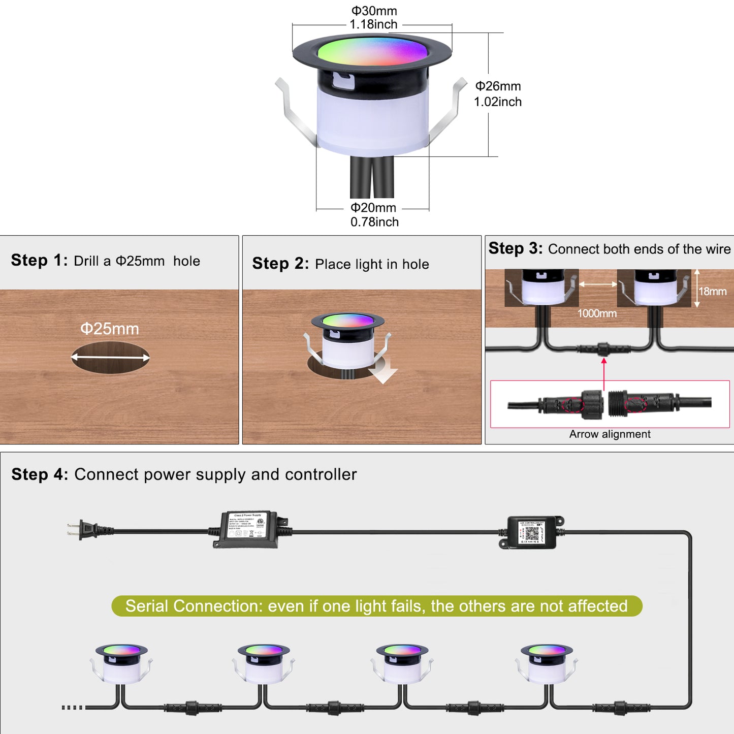 WIFI/Bluetooth 31mm 12V Digital WS2814A IC Pixel Light RGB Symphony Outdoor Christmas Garden Spotlight LED Deck Step Lighting