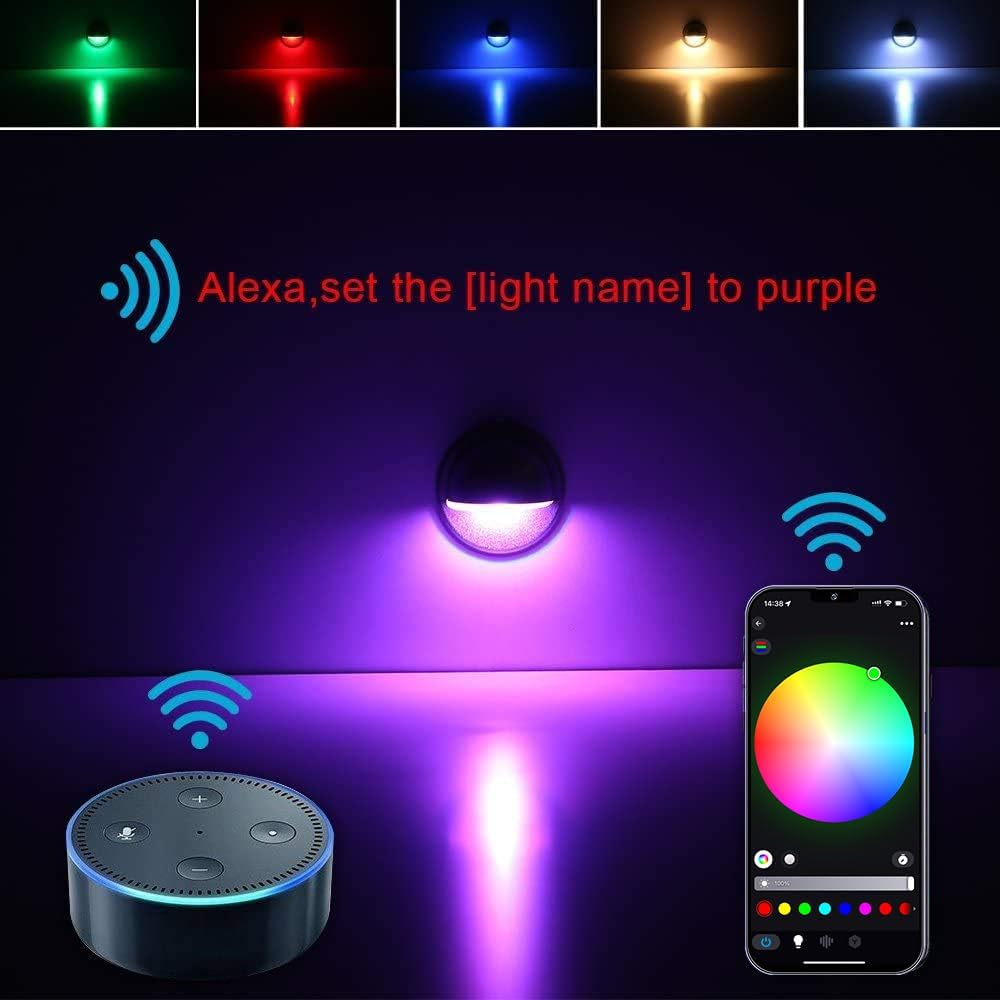 FVTLED WIFI Control Warm White / RGB Low Voltage LED Deck Lights kit Φ1.38 Outdoor Garden Yard Decoration Lamp Recessed Landscape Pathway Step Stair Deck LED Lighting, Black/Silver/Bronze