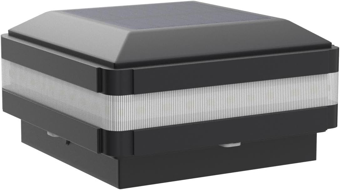 Solar Post Cap Light, 52 LEDs 160 Lumen Outdoor Solar Post Light Fits 4x4 5x5 6x6 Wooden Posts IP65 Deck Fence Lights Platform Garden Patio 6000K White Lighting, Black Shell