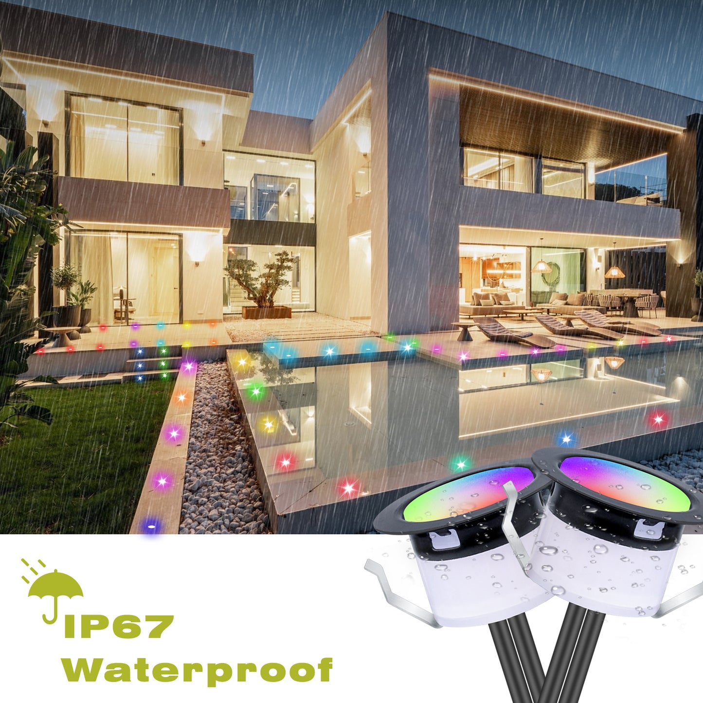 WIFI/Bluetooth 31mm 12V Digital WS2814A IC Pixel Light RGB Symphony Outdoor Christmas Garden Spotlight LED Deck Step Lighting