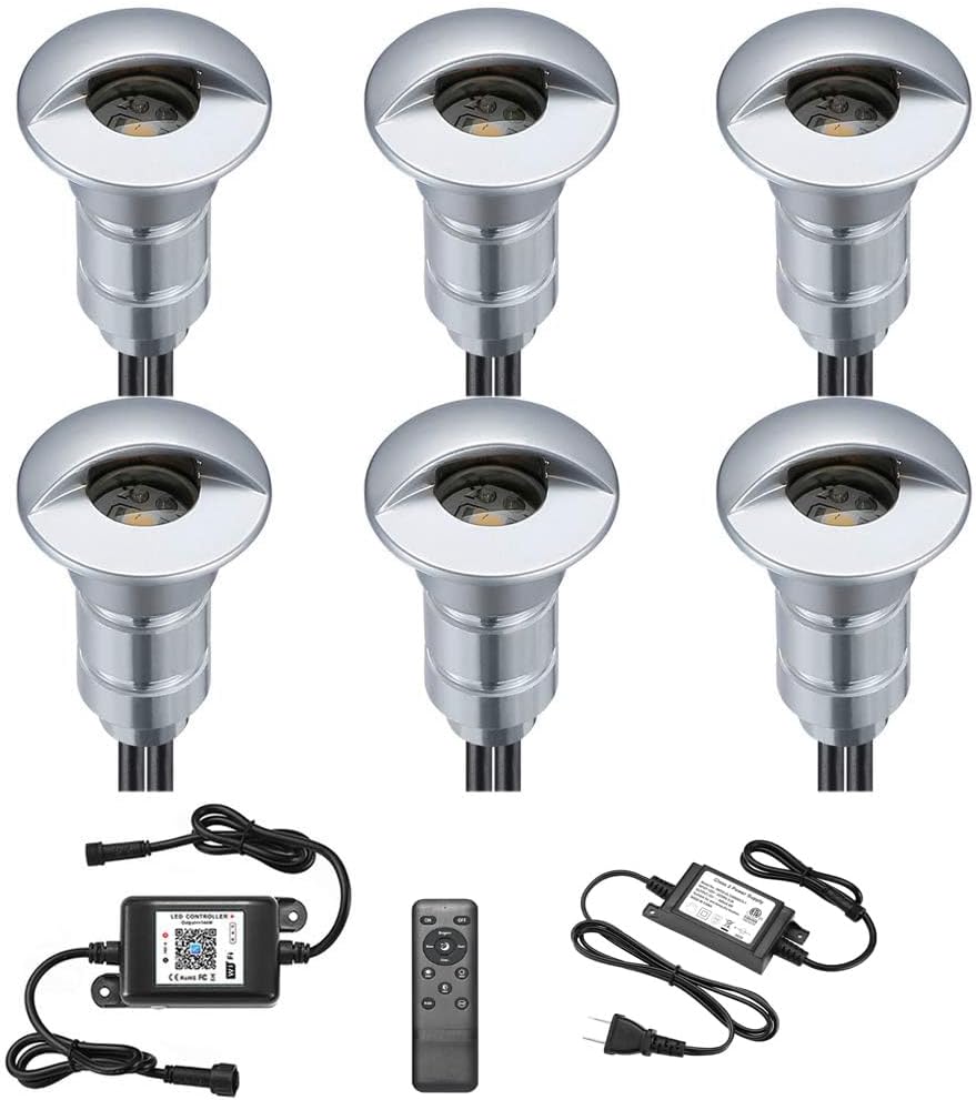 FVTLED Low Voltage LED Deck Light Kit D26 1.02" WIFI Wireless Control Waterproof Outdoor Garden Patio Stairs Landscape Decor Lamp LED In-ground Lighting Stainless Steels Warm White / RGB