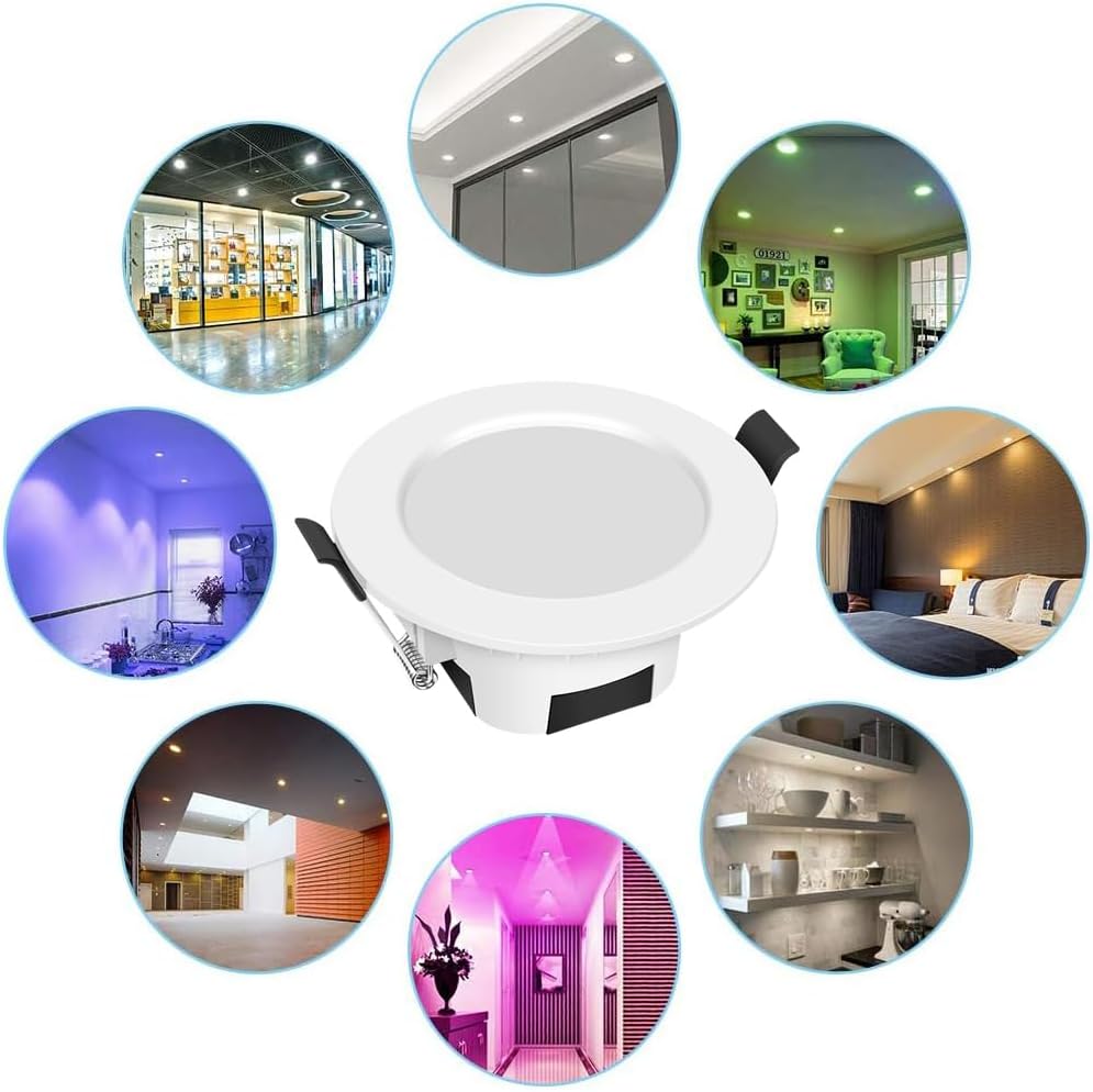 Smart LED Downlights Ceiling Lights Recessed Lighting 3 inch 4 inch, Flush Mount Ceiling Light, Can Lights 5W 9W, RGB Color Changing and 2700-6500K Dimmable CCT Warm White Cool White, for Bedroom, Living Room, Kitchen Lighting Fixtures Ceiling