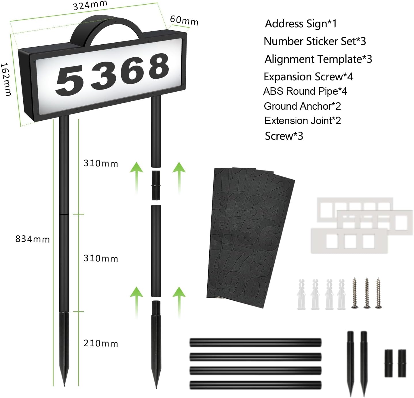 Solar House Humbers for Outside Light Up, Address Signs for House, Cool/Warm White, Address Numbers for House, Illuminated House Numbers, Yard Street Led Sign, IP65 Waterproof, Wall Mounted/In Ground