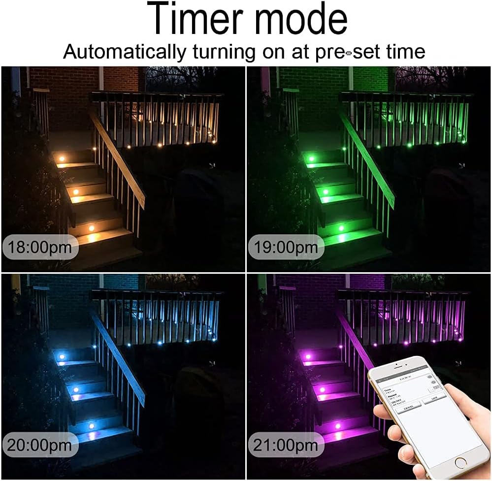 FVTLED LED Deck Lights Kit D45 Φ1.77" Low Voltage WiFi Smart Recessed RGB RGBW Warm White Deck Lighting with App/Voice Control, Waterproof IP67 Landscape In Ground Lighting for Outdoor Stairs Steps Floor Decor, Black / Silver