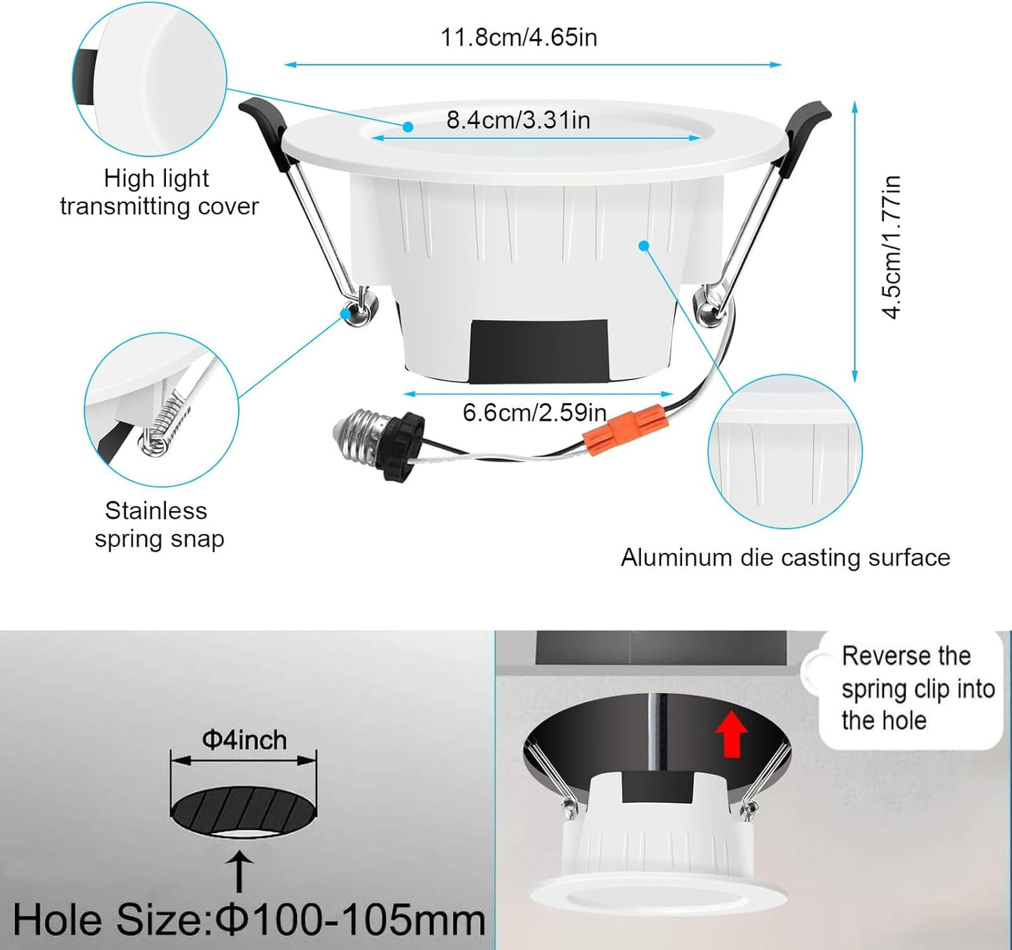 Smart LED Downlights Ceiling Lights Recessed Lighting 3 inch 4 inch, Flush Mount Ceiling Light, Can Lights 5W 9W, RGB Color Changing and 2700-6500K Dimmable CCT Warm White Cool White, for Bedroom, Living Room, Kitchen Lighting Fixtures Ceiling