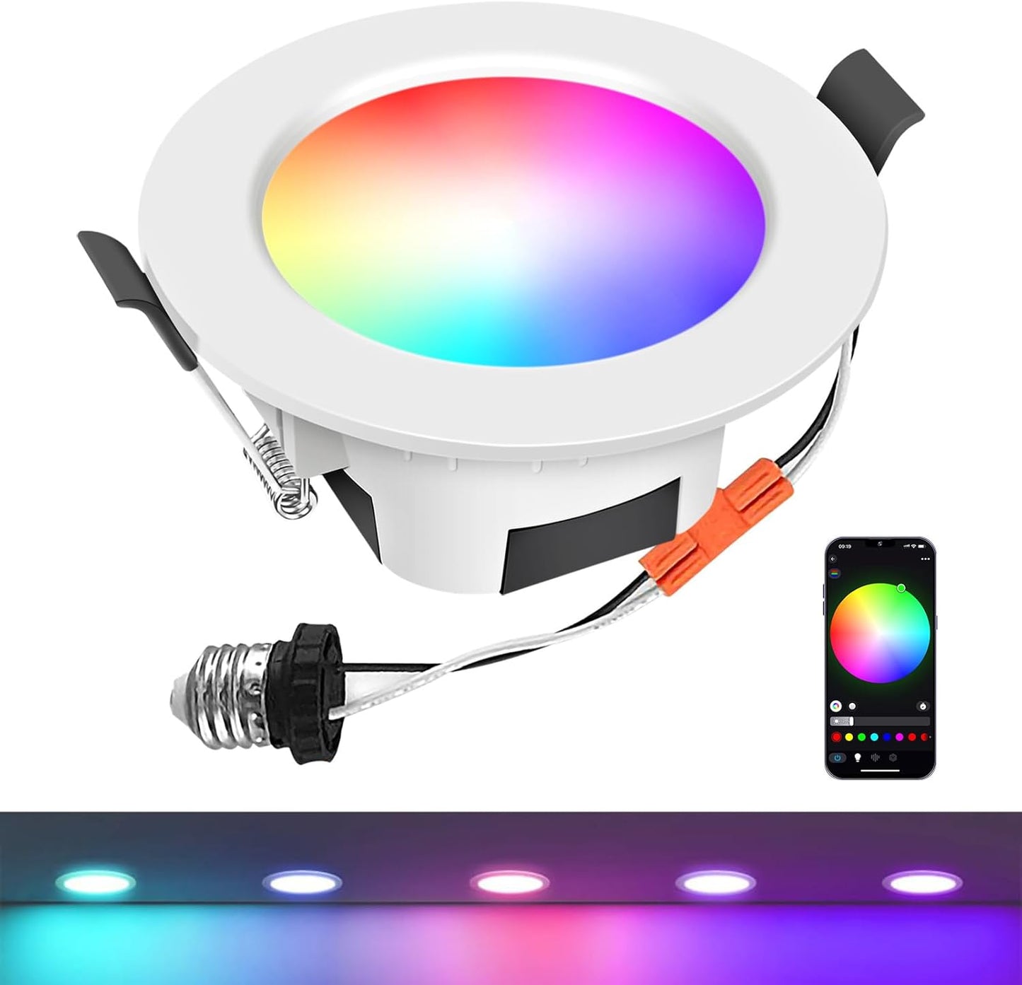 Smart LED Downlights Ceiling Lights Recessed Lighting 3 inch 4 inch, Flush Mount Ceiling Light, Can Lights 5W 9W, RGB Color Changing and 2700-6500K Dimmable CCT Warm White Cool White, for Bedroom, Living Room, Kitchen Lighting Fixtures Ceiling