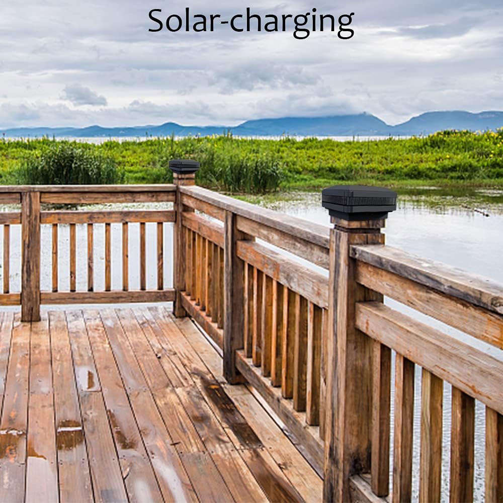 Solar Post Cap Light, 52 LEDs 160 Lumen Outdoor Solar Post Light Fits 4x4 5x5 6x6 Wooden Posts IP65 Deck Fence Lights Platform Garden Patio 6000K White Lighting, Black Shell