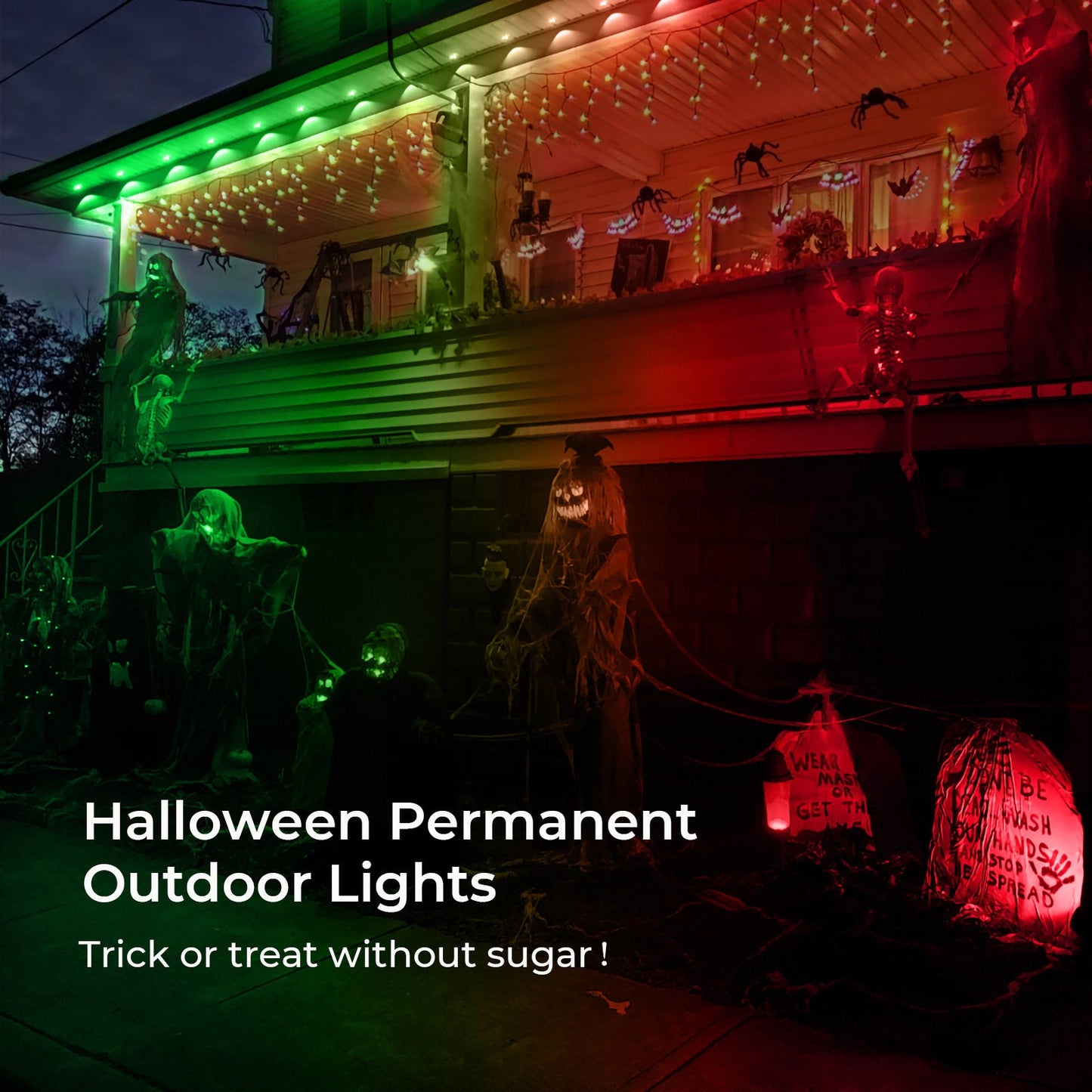FVTLED Permanent Outdoor String Lights, 16.4ft Dynamic RGB+WW Multi-Color, IP65 Waterproof 12 LED Eaves Lights