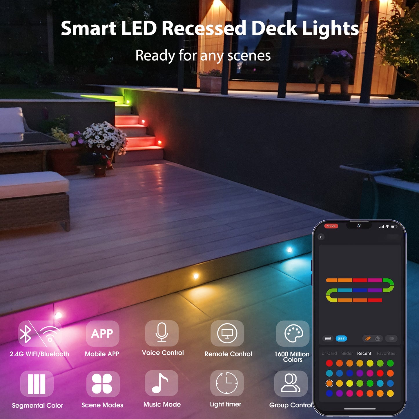 WIFI/Bluetooth 31mm 12V Digital WS2814A IC Pixel Light RGB Symphony Outdoor Christmas Garden Spotlight LED Deck Step Lighting