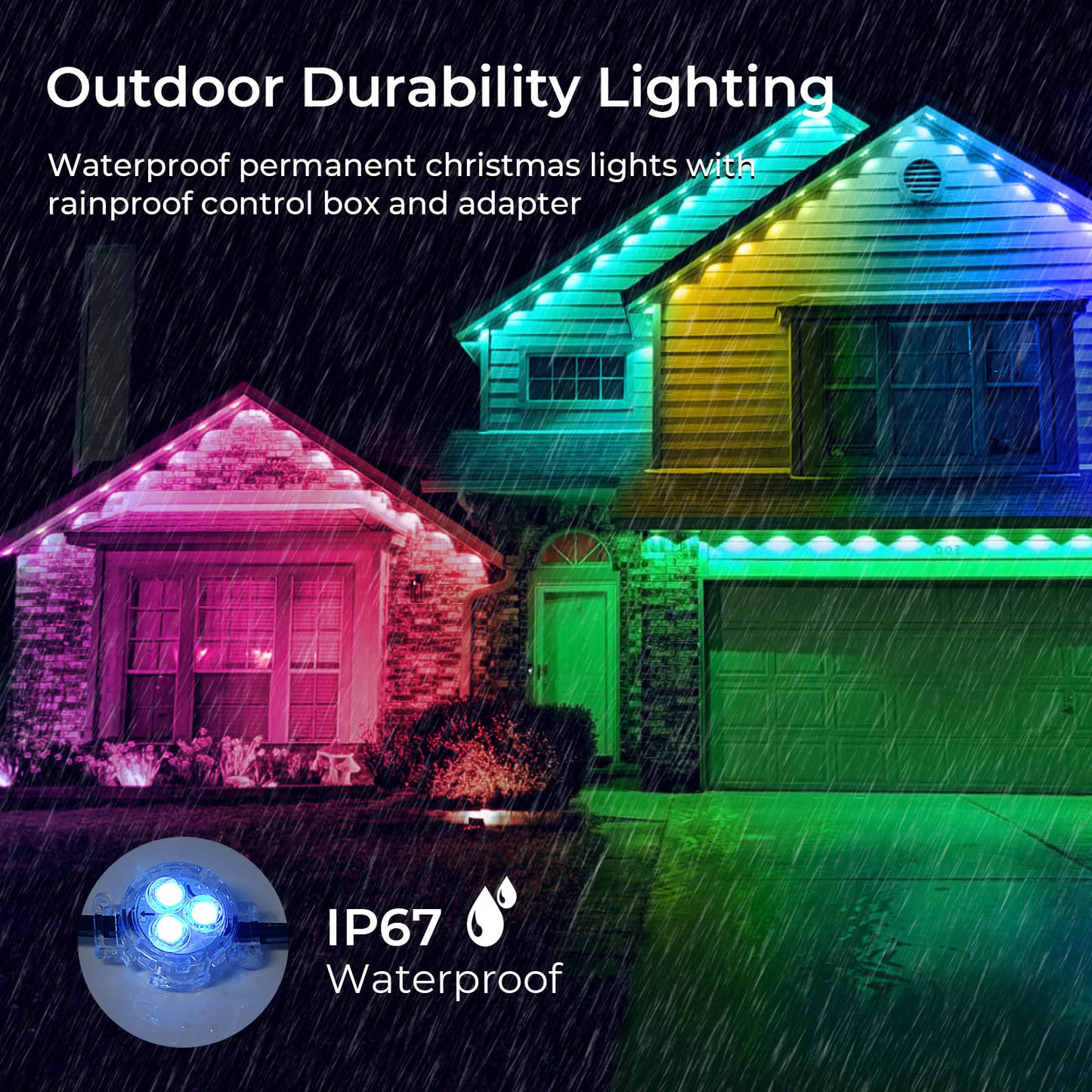 FVTLED Permanent Outdoor String Lights, 16.4ft Dynamic RGB+WW Multi-Color, IP65 Waterproof 12 LED Eaves Lights