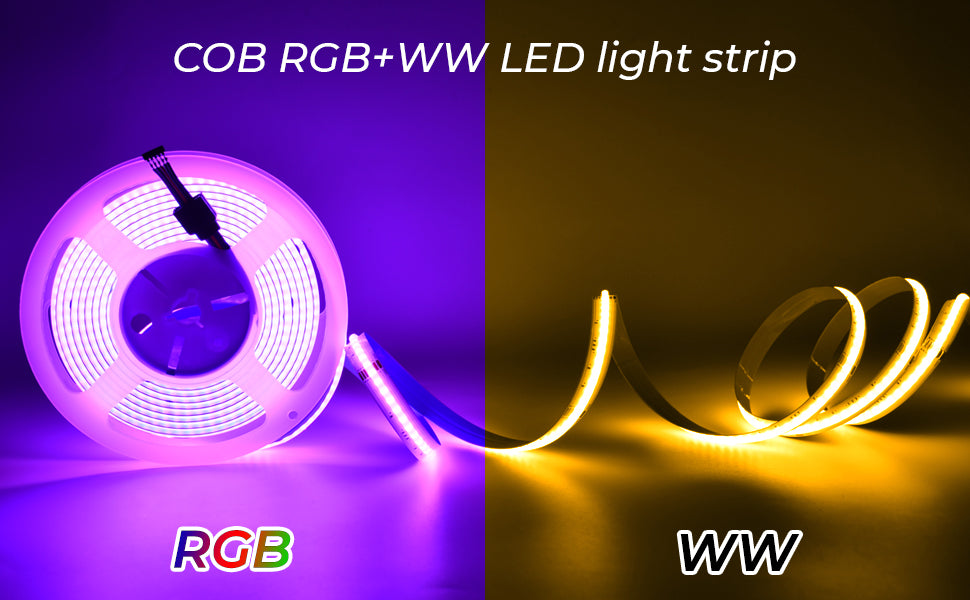 12V/24V RGB RGBW Warm White RGBIC Pixel Colors COB Led Strip Light 16.4ft/5m, 32.8ft/10m, Smart Led Strip Lights Dimmable with APP Control, Music Sync, Alexa/Google Compatible, Flexible Led Tape Light for TV Led Backlight, Room Decor