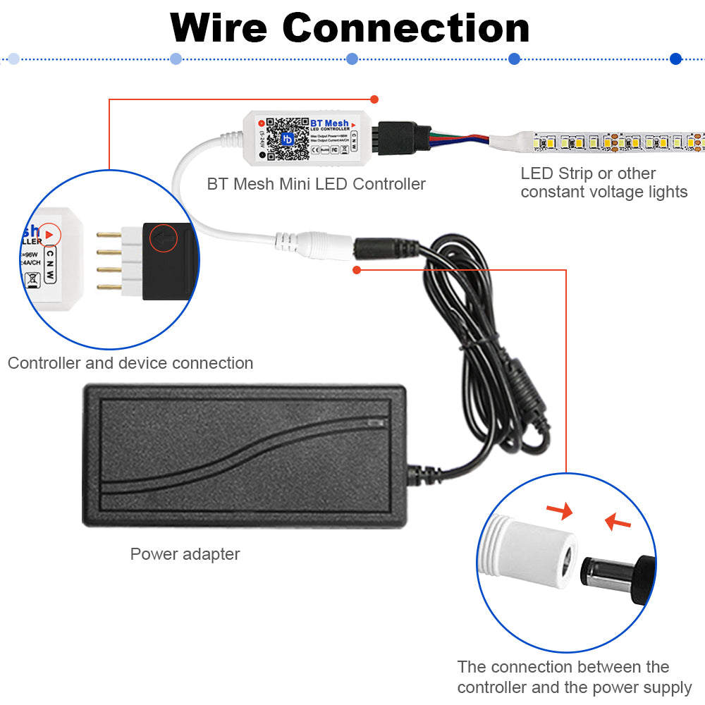 Bluetooth Mesh Dual White Led Controller, Bluetooth/App Smart Led Strip Controller for Warm White/Cool White Strips 5V-24V, CCT Color Temperature Control, Dimming, Group Control, Timing Function