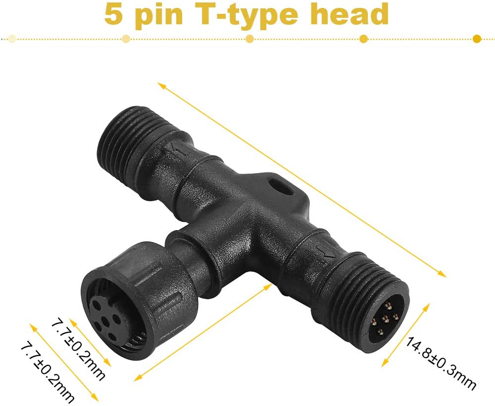FVTLED Replacement 2Pin 3Pin 4Pin 5Pin T-Connector Waterproof for WW CW CCT RGB RGBW Color LED Deck Light Kit