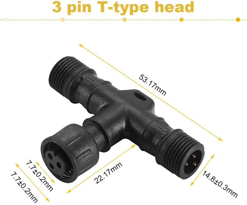 FVTLED Replacement 2Pin 3Pin 4Pin 5Pin T-Connector Waterproof for WW CW CCT RGB RGBW Color LED Deck Light Kit