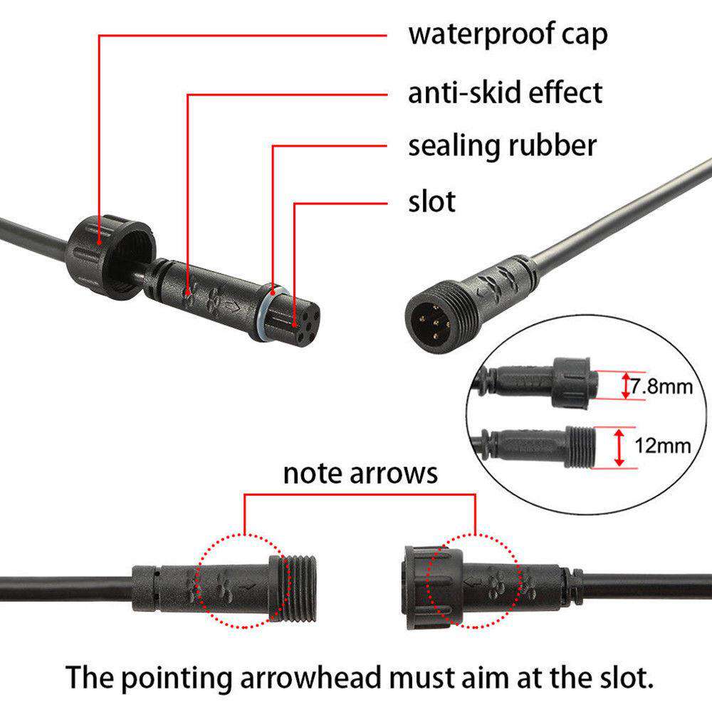 Waterproof Extension Cable Wire Power Cord Male and Female Connectors LED Deck Lights