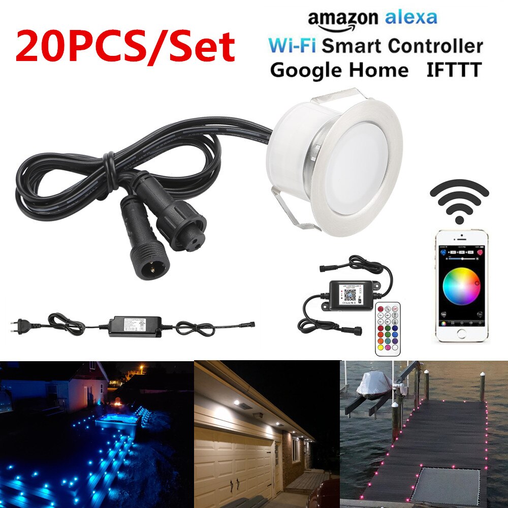 20pcs/lot WIFI Phone App RF Remote Controller Timer 45mm 12V RGB RGBW Yard Terrace LED Deck Stair Soffit Step Lights Waterprrof