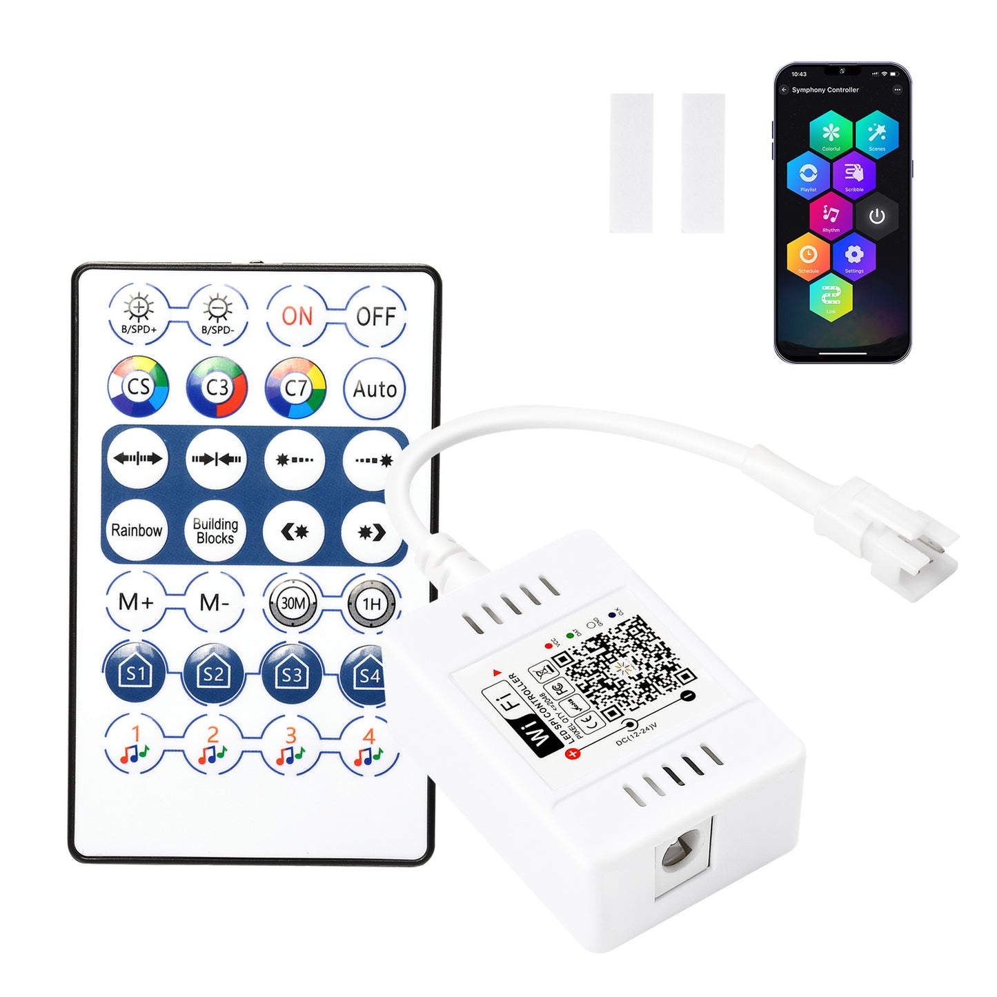 FVTLED WiFi Wireless Controller for LED Strip Lights Warm Cool White RGB RGBW Pixel RGBIC Strip Lights Music Sync Color Changing Bluetooth WiFi Controller, Android iOS , 12V-24V, APP Voice Control, Dimmable, Timing Function