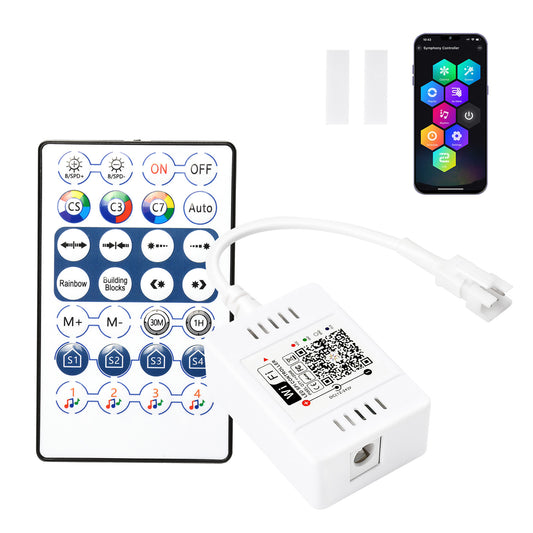 FVTLED WiFi Wireless Controller for LED Strip Lights Warm Cool White RGB RGBW Pixel RGBIC Strip Lights Music Sync Color Changing Bluetooth WiFi Controller, Android iOS , 12V-24V, APP Voice Control, Dimmable, Timing Function