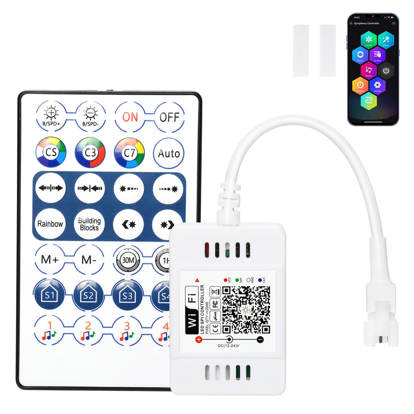 FVTLED WiFi Wireless Controller for LED Strip Lights Warm Cool White RGB RGBW Pixel RGBIC Strip Lights Music Sync Color Changing Bluetooth WiFi Controller, Android iOS , 12V-24V, APP Voice Control, Dimmable, Timing Function
