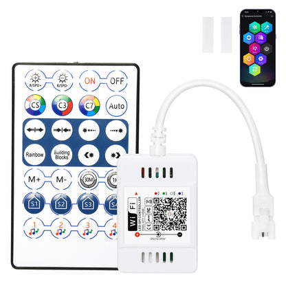 FVTLED WiFi Wireless Controller for LED Strip Lights Warm Cool White RGB RGBW Pixel RGBIC Strip Lights Music Sync Color Changing Bluetooth WiFi Controller, Android iOS , 12V-24V, APP Voice Control, Dimmable, Timing Function