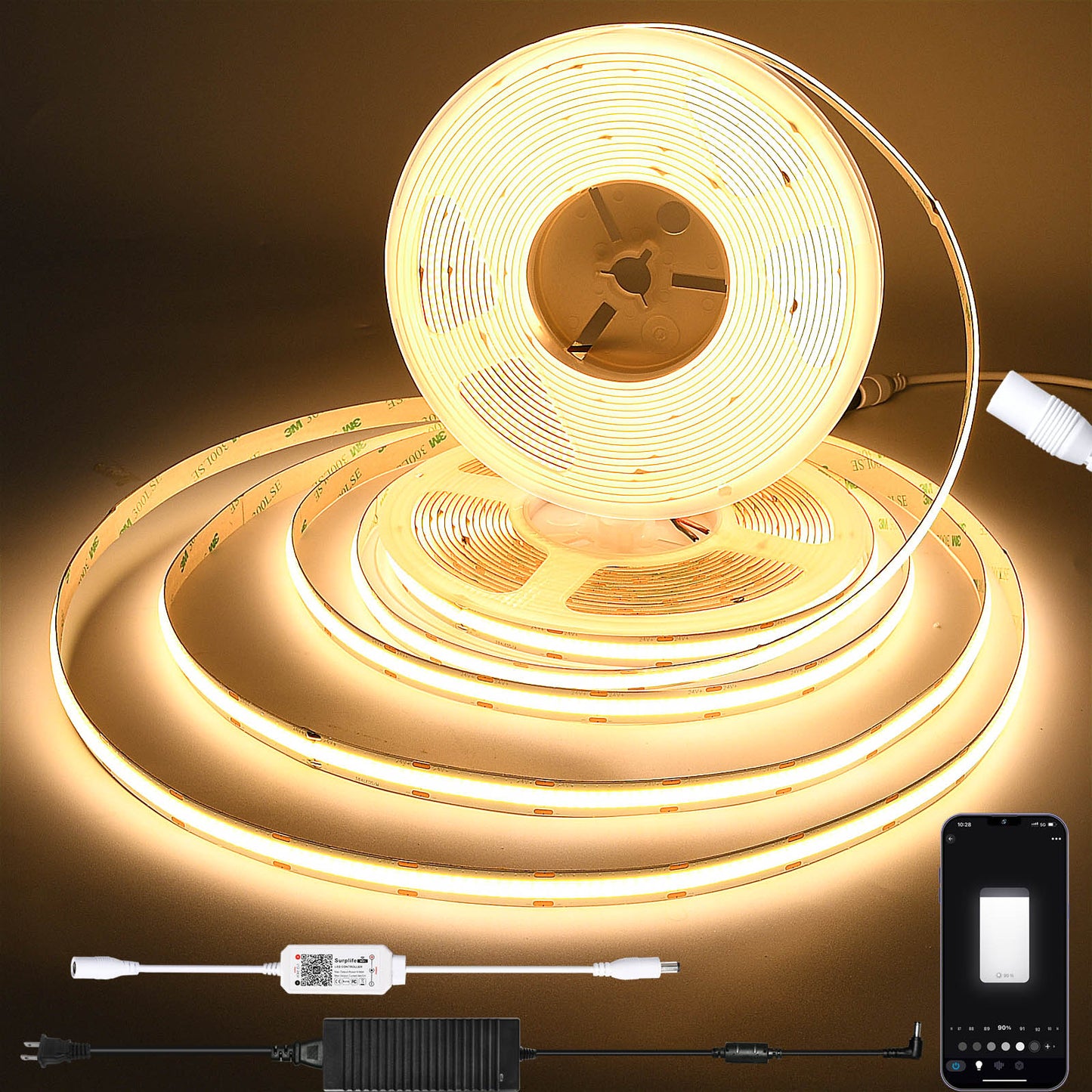 12V/24V RGB RGBW Warm White RGBIC Pixel Colors COB Led Strip Light 16.4ft/5m, 32.8ft/10m, Smart Led Strip Lights Dimmable with APP Control, Music Sync, Alexa/Google Compatible, Flexible Led Tape Light for TV Led Backlight, Room Decor