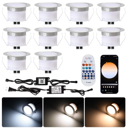FVTLED LED Deck Lights Kit D45 Φ1.77" Low Voltage WiFi Smart Recessed RGB RGBW Warm White Deck Lighting with App/Voice Control, Waterproof IP67 Landscape In Ground Lighting for Outdoor Stairs Steps Floor Decor, Black / Silver