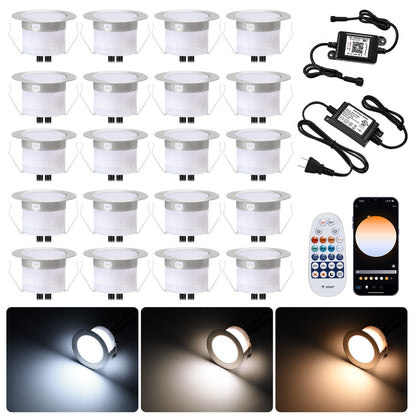 FVTLED LED Deck Lights Kit D45 Φ1.77" Low Voltage WiFi Smart Recessed RGB RGBW Warm White Deck Lighting with App/Voice Control, Waterproof IP67 Landscape In Ground Lighting for Outdoor Stairs Steps Floor Decor, Black / Silver
