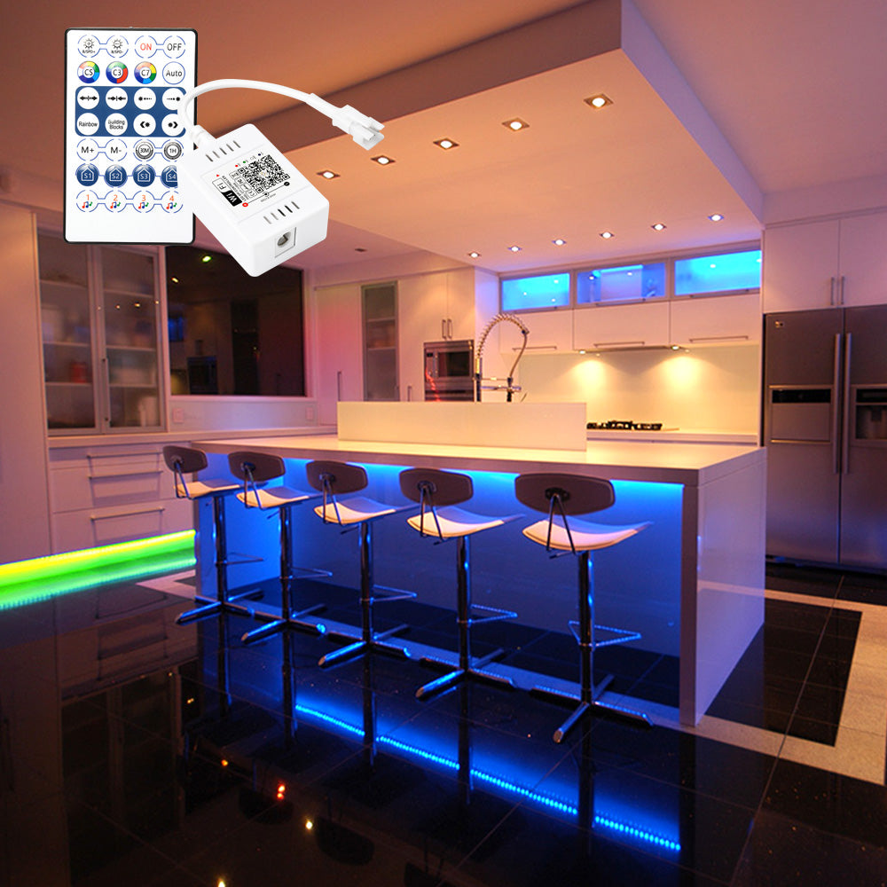 FVTLED WiFi Wireless Controller for LED Strip Lights Warm Cool White RGB RGBW Pixel RGBIC Strip Lights Music Sync Color Changing Bluetooth WiFi Controller, Android iOS , 12V-24V, APP Voice Control, Dimmable, Timing Function