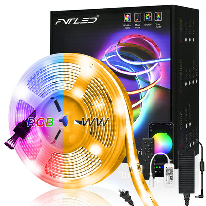 12V/24V RGB RGBW Warm White RGBIC Pixel Colors COB Led Strip Light 16.4ft/5m, 32.8ft/10m, Smart Led Strip Lights Dimmable with APP Control, Music Sync, Alexa/Google Compatible, Flexible Led Tape Light for TV Led Backlight, Room Decor