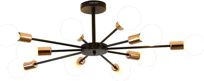 FVTLED 10-Light Semi Flush Mount Light Fixture, Black and Gold Sputnik Ceiling Light, Modern Close to Ceiling Light for Bedroom Kitchen Living Room Entryway Laundry Room