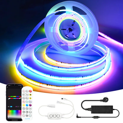 12V/24V RGB RGBW Warm White RGBIC Pixel Colors COB Led Strip Light 16.4ft/5m, 32.8ft/10m, Smart Led Strip Lights Dimmable with APP Control, Music Sync, Alexa/Google Compatible, Flexible Led Tape Light for TV Led Backlight, Room Decor