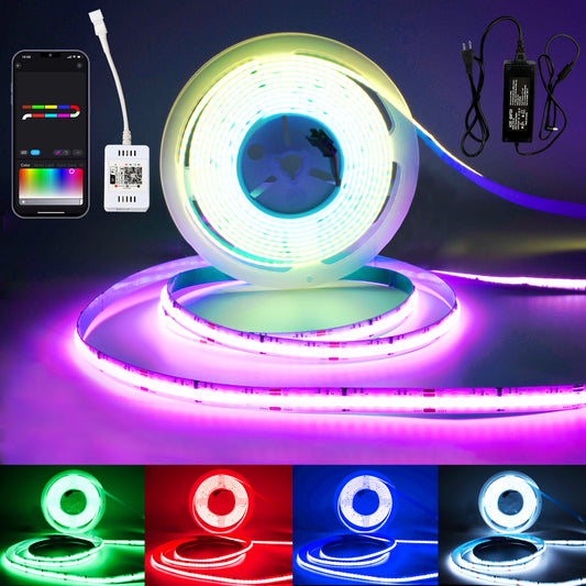 12V/24V RGB RGBW Warm White RGBIC Pixel Colors COB Led Strip Light 16.4ft/5m, 32.8ft/10m, Smart Led Strip Lights Dimmable with APP Control, Music Sync, Alexa/Google Compatible, Flexible Led Tape Light for TV Led Backlight, Room Decor