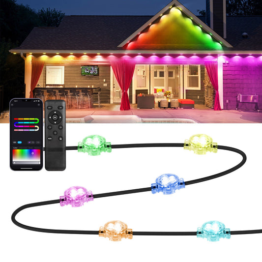 FVTLED Permanent Outdoor String Lights, 16.4ft Dynamic RGB+WW Multi-Color, IP65 Waterproof 12 LED Eaves Lights