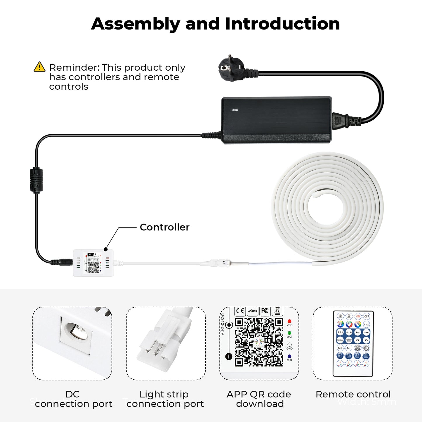 FVTLED WiFi Wireless Controller for LED Strip Lights Warm Cool White RGB RGBW Pixel RGBIC Strip Lights Music Sync Color Changing Bluetooth WiFi Controller, Android iOS , 12V-24V, APP Voice Control, Dimmable, Timing Function