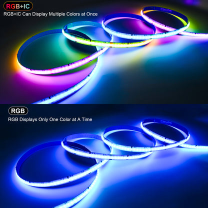 12V/24V RGB RGBW Warm White RGBIC Pixel Colors COB Led Strip Light 16.4ft/5m, 32.8ft/10m, Smart Led Strip Lights Dimmable with APP Control, Music Sync, Alexa/Google Compatible, Flexible Led Tape Light for TV Led Backlight, Room Decor