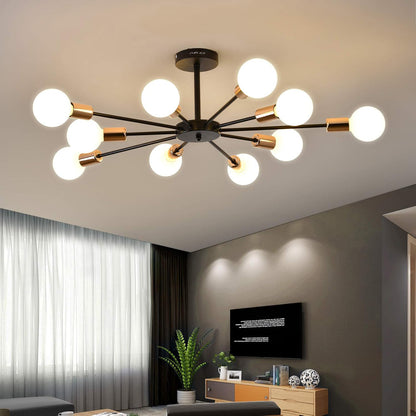 FVTLED 10-Light Semi Flush Mount Light Fixture, Black and Gold Sputnik Ceiling Light, Modern Close to Ceiling Light for Bedroom Kitchen Living Room Entryway Laundry Room