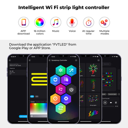FVTLED WiFi Wireless Controller for LED Strip Lights Warm Cool White RGB RGBW Pixel RGBIC Strip Lights Music Sync Color Changing Bluetooth WiFi Controller, Android iOS , 12V-24V, APP Voice Control, Dimmable, Timing Function