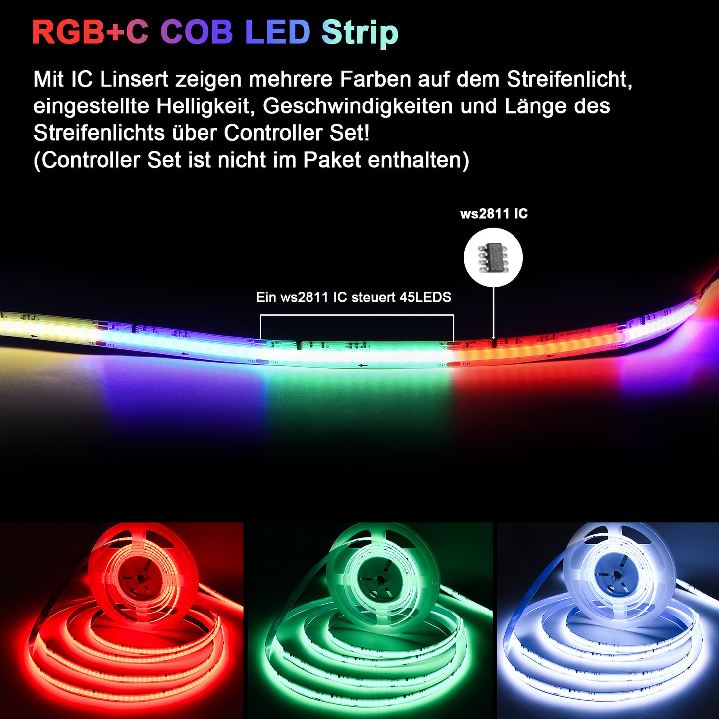12V/24V RGB RGBW Warm White RGBIC Pixel Colors COB Led Strip Light 16.4ft/5m, 32.8ft/10m, Smart Led Strip Lights Dimmable with APP Control, Music Sync, Alexa/Google Compatible, Flexible Led Tape Light for TV Led Backlight, Room Decor