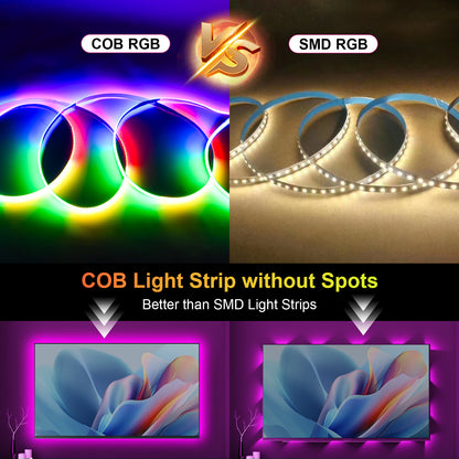 12V/24V RGB RGBW Warm White RGBIC Pixel Colors COB Led Strip Light 16.4ft/5m, 32.8ft/10m, Smart Led Strip Lights Dimmable with APP Control, Music Sync, Alexa/Google Compatible, Flexible Led Tape Light for TV Led Backlight, Room Decor