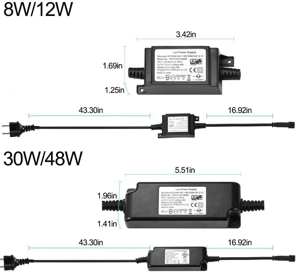 FVTLED Power Adapter, Transformer, Power Supply ETL CE  UKCA GS SAA BS Listed DC 12V 8W 12W 30W 48W US AU EU UK Plug Only Suitable for FVTLED LED Deck Lights Kit