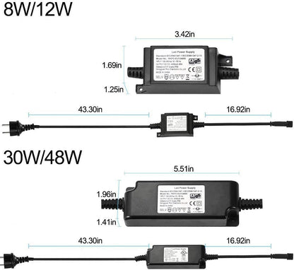 FVTLED Power Adapter, Transformer, Power Supply ETL CE  UKCA GS SAA BS Listed DC 12V 8W 12W 30W 48W US AU EU UK Plug Only Suitable for FVTLED LED Deck Lights Kit