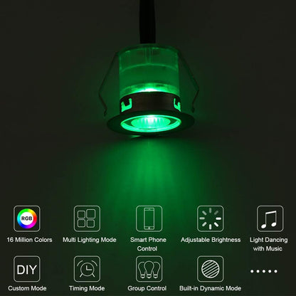 FVTLED LED Deck Lights Kit D30 Φ1.18" Low Voltage WiFi Smart Recessed RGB Deck Lighting with App/Voice Control, Waterproof IP67 Landscape In Ground Lighting for Outdoor Stairs Steps Floor Decor, Silver