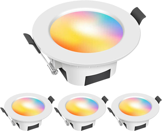 Smart LED Downlights Ceiling Lights Recessed Lighting 3 inch 4 inch, Flush Mount Ceiling Light, Can Lights 5W 9W, RGB Color Changing and 2700-6500K Dimmable CCT Warm White Cool White, for Bedroom, Living Room, Kitchen Lighting Fixtures Ceiling