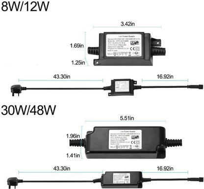 FVTLED Power Adapter, Transformer, Power Supply ETL CE  UKCA GS SAA BS Listed DC 12V 8W 12W 30W 48W US AU EU UK Plug Only Suitable for FVTLED LED Deck Lights Kit