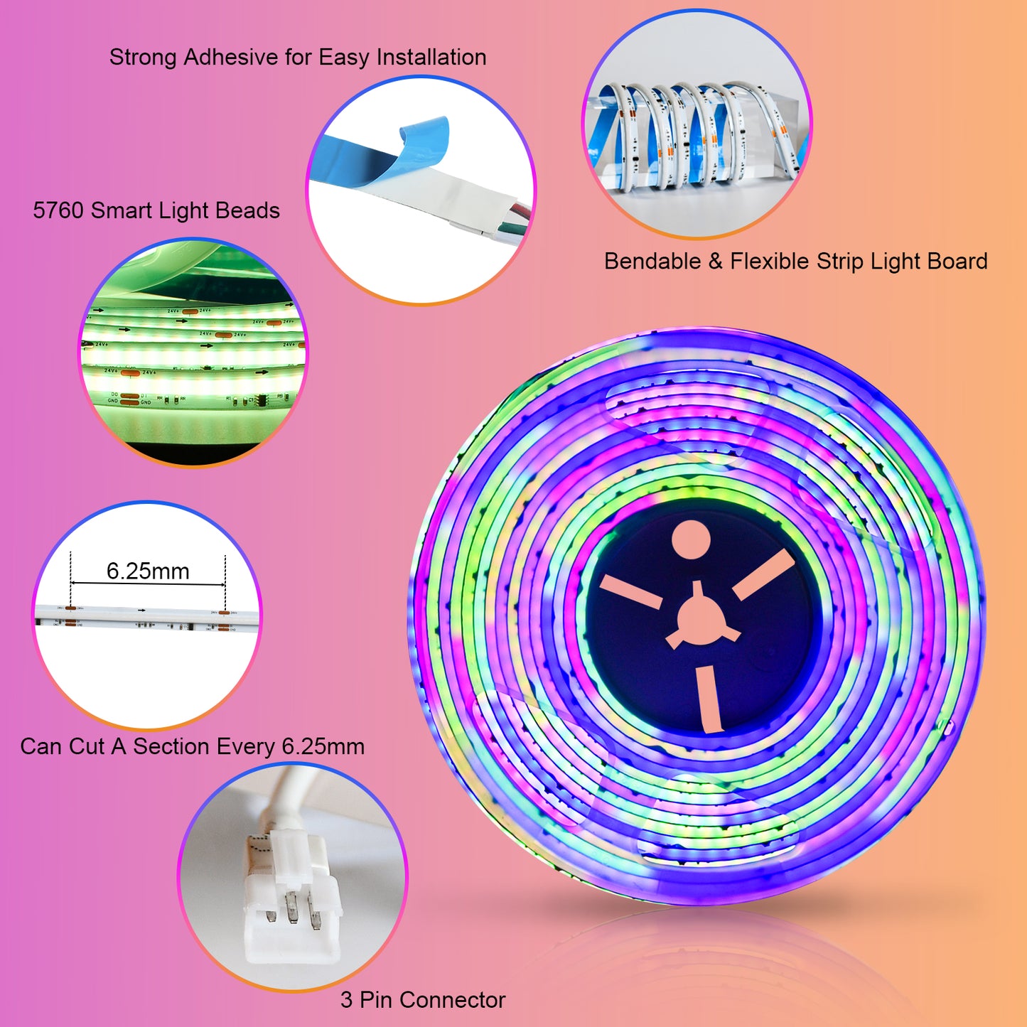 12V/24V RGB RGBW Warm White RGBIC Pixel Colors COB Led Strip Light 16.4ft/5m, 32.8ft/10m, Smart Led Strip Lights Dimmable with APP Control, Music Sync, Alexa/Google Compatible, Flexible Led Tape Light for TV Led Backlight, Room Decor