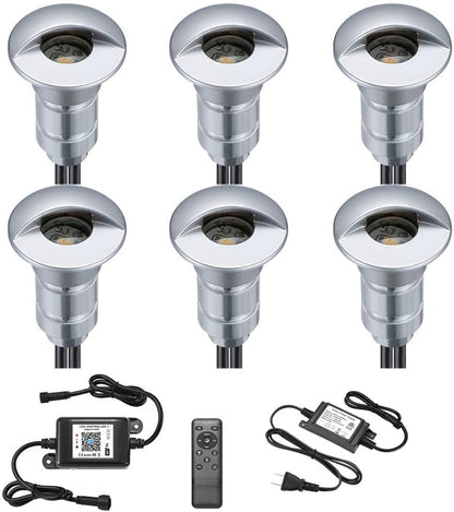FVTLED Low Voltage LED Deck Light Kit D26 1.02" WIFI Wireless Control Waterproof Outdoor Garden Patio Stairs Landscape Decor Lamp LED In-ground Lighting Stainless Steels  Warm White / RGB
